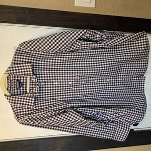 Lands' End Women's 22W Brown and White Gingham Cotton Button-Up Shirt